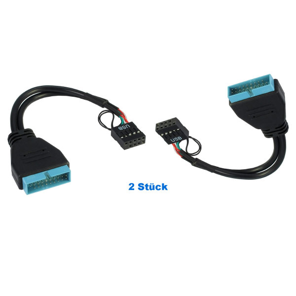 2x USB Adapter USB 3.0 auf USB 2.0 9Pin Bockstecker intern zur Verwendung im PC